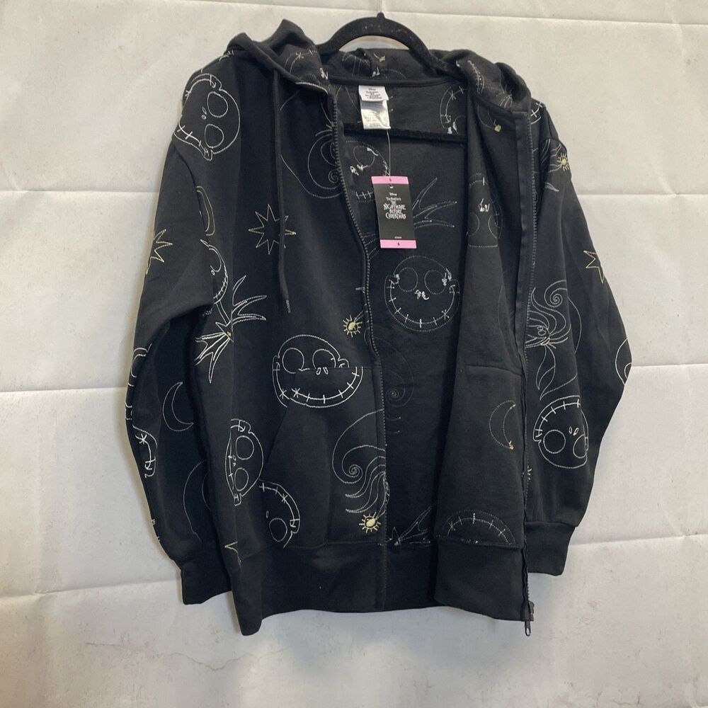 NEW! Disney NBC Jack & Zero, Zip Up Hoodie Size SM, Black, Outline AOP, Freeze - Picture 4 of 8